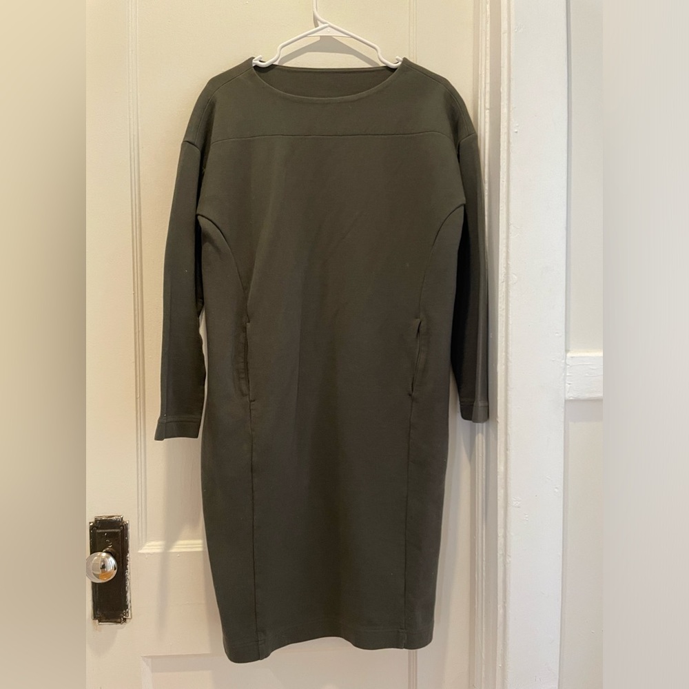 Muji dark green midi dress with side pockets XS-S